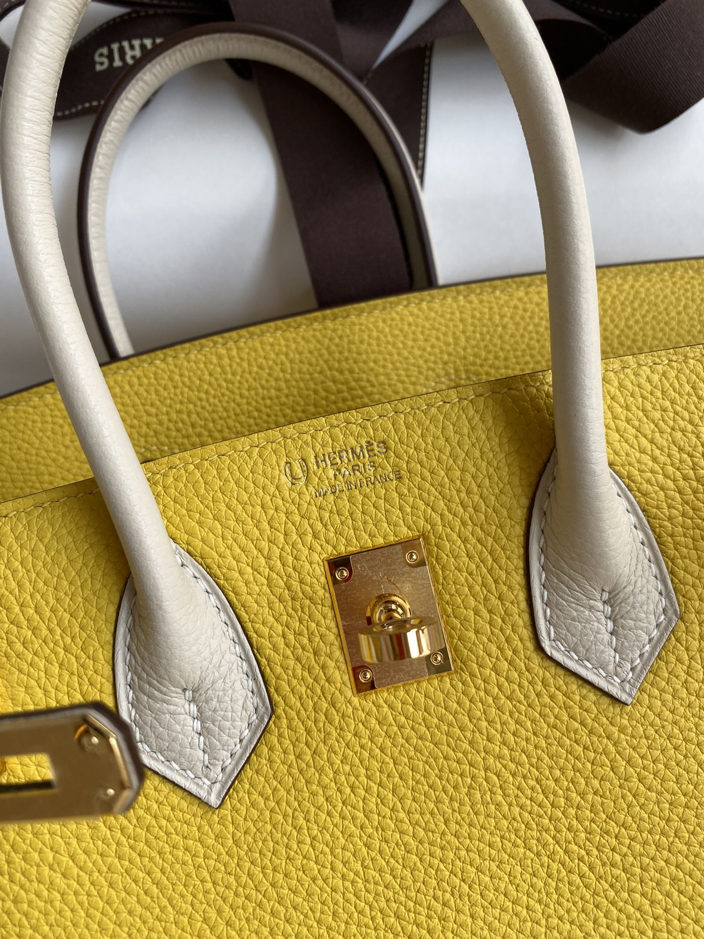 Hermes Birkin 25CM Togo Leather Handbag Yellow White